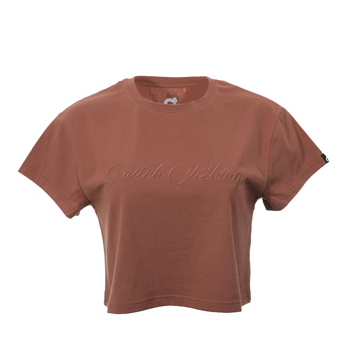 Women's Script Embroidered Crop Tee Dusty Terracotta - SF1302DT