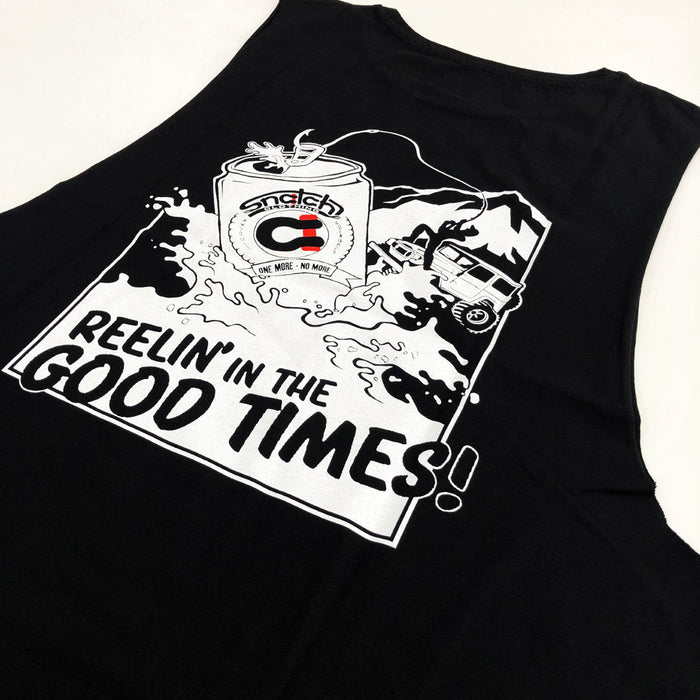 Muscle Top Graphic Print Reelin in the Good Times Black